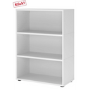 Étagère blanche FlexWall avec trois tablettes ouvertes et pieds noirs de hjh OFFICE PRO