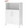 Armoire de bureau blanche FlexWall avec niche ouverte, deux portes et un socle de hjh OFFICE PRO