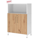 Armoire de bureau FlexWall avec corps blanc, deux portes en chêne noueux et niche ouverte de hjh OFFICE PRO