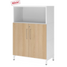 Buffet FlexWall avec corps blanc, deux portes couleur chêne et une niche ouverte de hjh OFFICE PRO