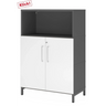 Armoire FlexWall en graphite et blanc avec deux portes, une niche ouverte et socle de hjh OFFICE PRO