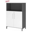 Armoire FlexWall en graphite et blanc avec deux portes, une niche ouverte et socle de hjh OFFICE PRO