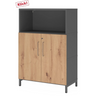 Armoire de bureau FlexWall en graphite et chêne frêne avec deux portes et une niche ouverte de hjh OFFICE PRO