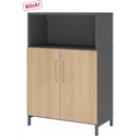 Armoire de bureau FlexWall en graphite et chêne avec niche ouverte et deux portes de hjh OFFICE PRO