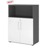 Armoire de bureau FlexWall en graphite et blanc avec deux portes et une niche ouverte de hjh OFFICE PRO