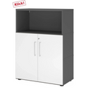 Armoire de bureau FlexWall en graphite et blanc avec deux portes et une niche ouverte de hjh OFFICE PRO