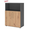 Armoire de bureau FlexWall en graphite et chêne frêne avec deux portes et une niche ouverte de hjh OFFICE PRO