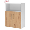 Armoire de bureau FlexWall en blanc et chêne avec niche ouverte et deux portes de hjh OFFICE PRO