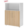 Armoire FlexWall en blanc et chêne avec une niche ouverte et deux portes de hjh OFFICE PRO