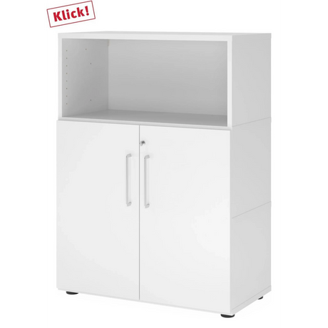 Armoire de bureau blanche FlexWall avec niche ouverte, deux portes et pieds de hjh OFFICE PRO