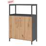 Armoire FlexWall en chêne rustique et graphite avec deux portes et un élément supérieur ouvert de hjh OFFICE PRO