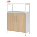 Armoire FlexWall avec façades aspect chêne, cadre blanc et socle de hjh OFFICE PRO