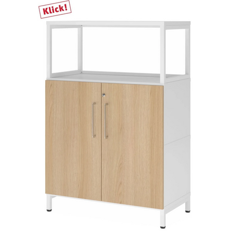 Armoire FlexWall avec façades aspect chêne, cadre blanc et socle de hjh OFFICE PRO