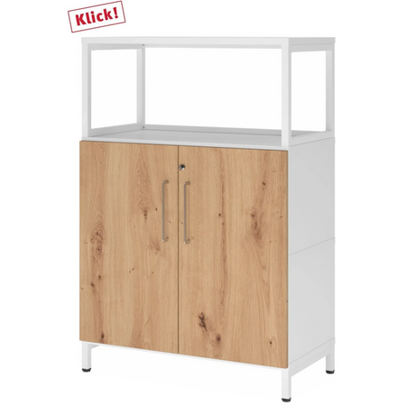 Armoire FlexWall avec façades en chêne rustique, cadre blanc et socle de hjh OFFICE PRO