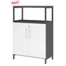 Armoire FlexWall en graphite et blanc avec deux portes, étagère supérieure et socle de hjh OFFICE PRO