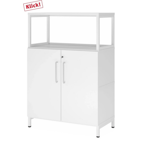 Armoire de bureau blanche FlexWall avec deux portes, cadre supérieur et socle de hjh OFFICE PRO