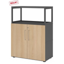 Meuble bas FlexWall en graphite et chêne avec deux portes et un cadre supérieur de hjh OFFICE PRO