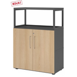 Meuble bas FlexWall en graphite et chêne avec deux portes et un cadre supérieur de hjh OFFICE PRO