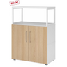 Meuble bas FlexWall en blanc et chêne avec deux portes et cadre supérieur blanc de hjh OFFICE PRO