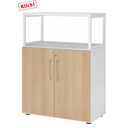 Meuble bas FlexWall en blanc et chêne avec deux portes et cadre supérieur blanc de hjh OFFICE PRO