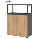 Meuble bas FlexWall en chêne rustique et graphite avec deux portes et un cadre supérieur de hjh OFFICE PRO