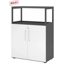 Meuble bas FlexWall en graphite et blanc avec deux portes et un cadre supérieur de hjh OFFICE PRO