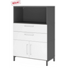Armoire à dossiers FlexWall en graphite et blanc avec deux tiroirs, portes et niche ouverte de hjh OFFICE PRO