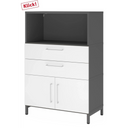 Armoire à dossiers FlexWall en graphite et blanc avec deux tiroirs, portes et niche ouverte de hjh OFFICE PRO