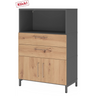 Buffet FlexWall en graphite et chêne noueux avec deux tiroirs, portes de placard et niche ouverte de hjh OFFICE PRO