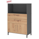 Buffet FlexWall en graphite et chêne noueux avec deux tiroirs, portes de placard et niche ouverte de hjh OFFICE PRO