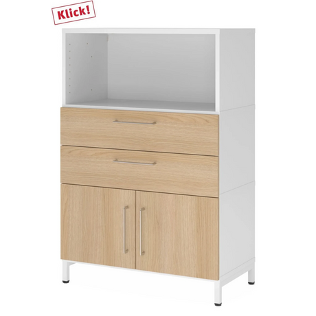 Buffet FlexWall en blanc et chêne avec deux tiroirs, un compartiment et un placard de hjh OFFICE PRO