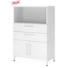 Armoire de bureau blanche FlexWall avec niche ouverte, deux tiroirs et un élément de placard de hjh OFFICE PRO