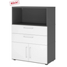 Armoire de bureau FlexWall en graphite et blanc avec deux tiroirs, deux portes et une niche ouverte de hjh OFFICE PRO