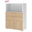 Commode de bureau FlexWall en blanc et chêne avec deux tiroirs, un compartiment et un placard de hjh OFFICE PRO