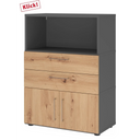 Buffet FlexWall en graphite et chêne frêne avec deux tiroirs, un compartiment et un placard de hjh OFFICE PRO
