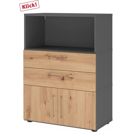 Buffet FlexWall en graphite et chêne frêne avec deux tiroirs, un compartiment et un placard de hjh OFFICE PRO