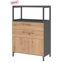 Buffet FlexWall en frêne et graphite avec deux tiroirs, deux portes et cadre supérieur de hjh OFFICE PRO