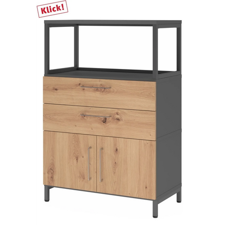 Buffet FlexWall en frêne et graphite avec deux tiroirs, deux portes et cadre supérieur de hjh OFFICE PRO