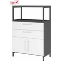 Meuble bas FlexWall en graphite et blanc avec deux tiroirs, deux portes et une étagère supérieure de hjh OFFICE PRO