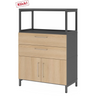 Buffet FlexWall en graphite et chêne avec deux tiroirs, deux portes et cadre supérieur de hjh OFFICE PRO