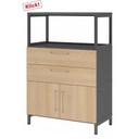 Buffet FlexWall en graphite et chêne avec deux tiroirs, deux portes et cadre supérieur de hjh OFFICE PRO