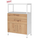 Armoire FlexWall en blanc et chêne frêne avec deux tiroirs, deux portes et cadre blanc de hjh OFFICE PRO