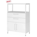 Meuble bas blanc FlexWall avec deux tiroirs, un compartiment avec portes et cadre supérieur de hjh OFFICE PRO