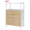 Buffet FlexWall en blanc et chêne avec deux tiroirs, deux portes et cadre supérieur blanc de hjh OFFICE PRO