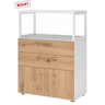 Meuble bas FlexWall en blanc et chêne acacia avec deux tiroirs, deux portes et cadre supérieur de hjh OFFICE PRO
