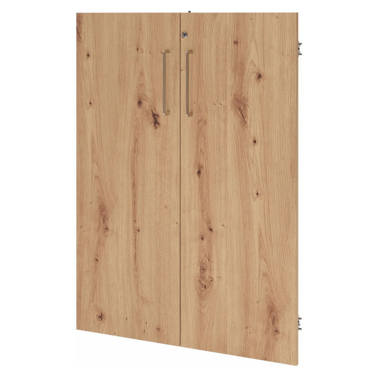 Armoire à deux portes FlexWall aspect chêne frêne avec deux poignées argentées de hjh OFFICE PRO