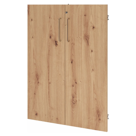 Armoire à deux portes FlexWall aspect chêne frêne avec deux poignées argentées de hjh OFFICE PRO