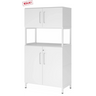 Armoire de classement blanche FlexWall avec deux portes, niche ouverte et socle blanc de hjh OFFICE PRO