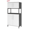 Armoire à dossiers FlexWall en graphite et blanc avec deux portes, niche ouverte et socle de hjh OFFICE PRO