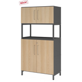 Armoire à dossiers FlexWall en graphite et chêne avec deux portes, niche ouverte et socle de hjh OFFICE PRO